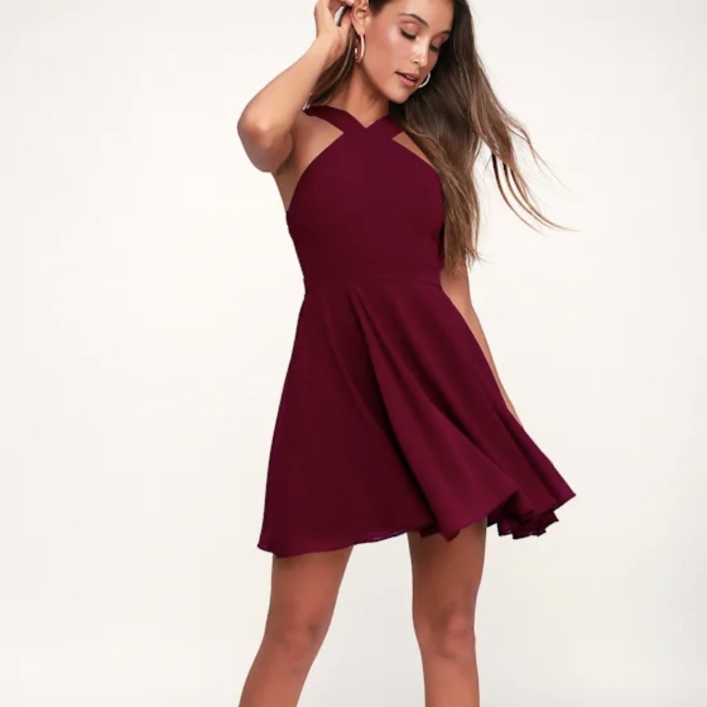 Lulu's Wine Halter Mini Dress